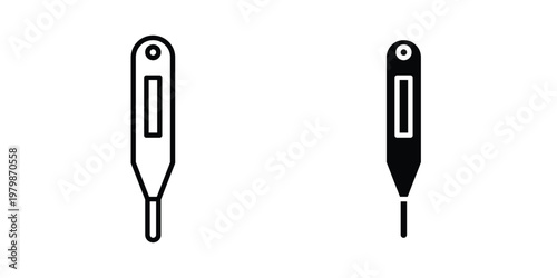 Digital thermometer icon. Flat and outline icons. Black icons