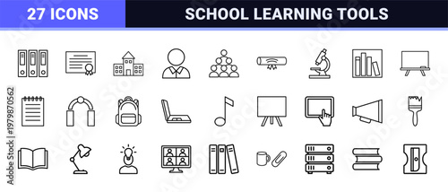 Education and online learning minimalist outline icon set