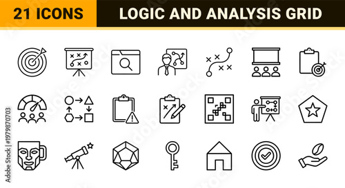 Minimalist business strategy and tactical planning line icon set