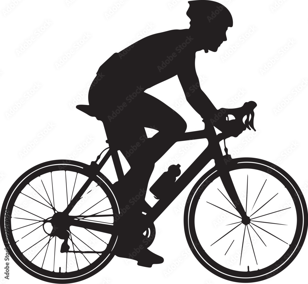 Obraz premium Cyclist Riding Bicycle Silhouette Against White Background