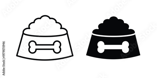 Dog food icon. Flat and outline icons. Black icons