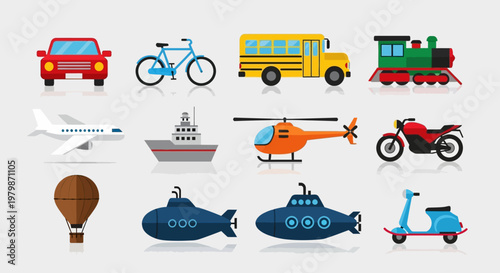 Collection of transportation vehicles in action.