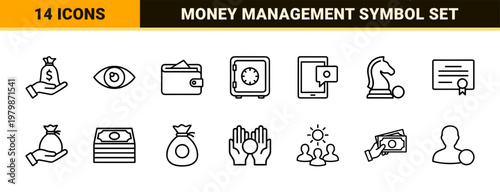 Minimalist finance and banking line icons set for business and investment.