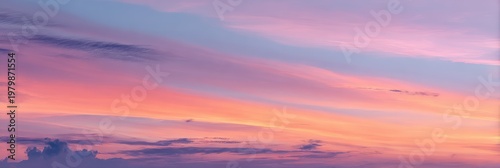 Beautiful Colorful Sunset Sky with Soft Pastel Clouds and Light