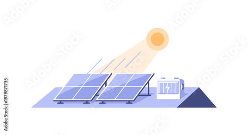 Solar panels on a roof generating electricity from sunlight. EPS Editable. Vector Illustrations.
