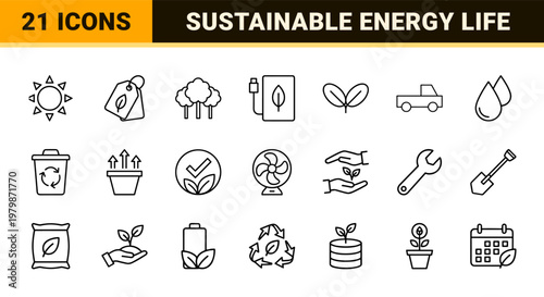 Go green and ecology outline icon set for environmental sustainability projects.