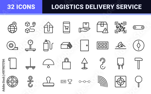 Logistics and shipping delivery outline icon set for commercial transport