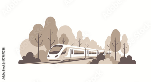 Modern high speed passenger train traveling on railway tracks. EPS Editable. Vector Illustrations.