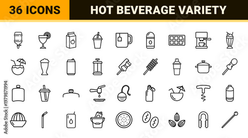 Minimalist drink and beverage line icons for menu and web design.