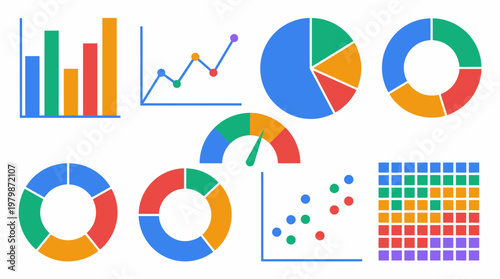 Set of colorful data visualization charts and graphs for business analytics. EPS Editable. Vector Illustrations.