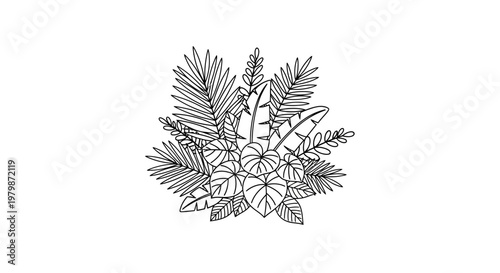Detailed illustration of various leafy plants.
