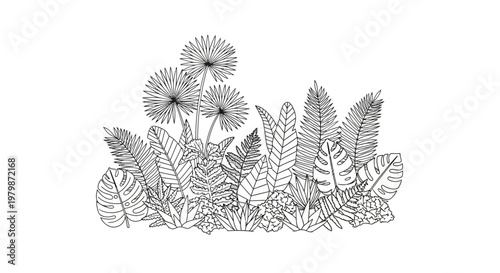 Detailed illustration of various leafy plants.