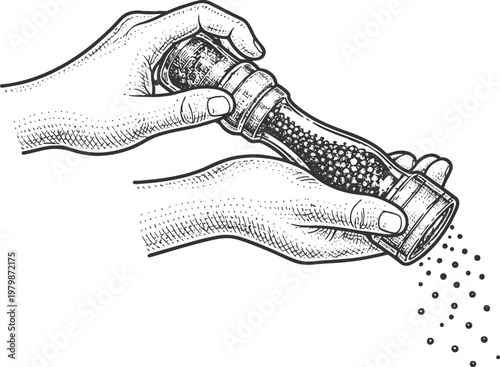 Vintage Style Pepper Grinder with Peppercorns Sprinkling