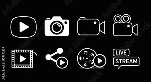 White icons for video recording streaming.