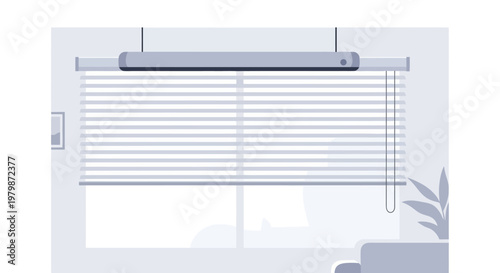Smart automated window blind system with integrated motorized control unit. EPS Editable. Vector Illustrations.