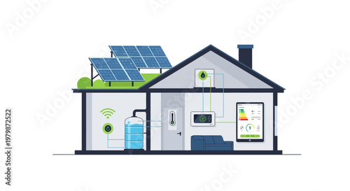 Eco friendly house with solar panel.