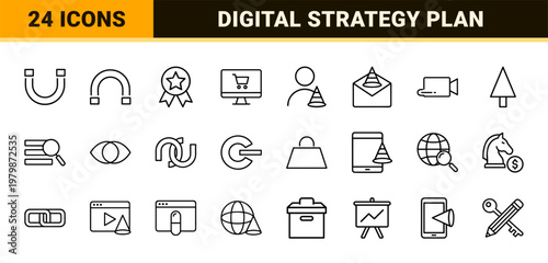Digital marketing and seo linear icon set