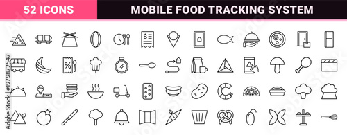 Online food delivery and restaurant order thin line icon set.