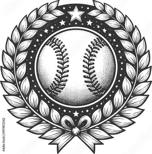 Baseball Emblem with Laurel Wreath - Vintage Sports Championship Design