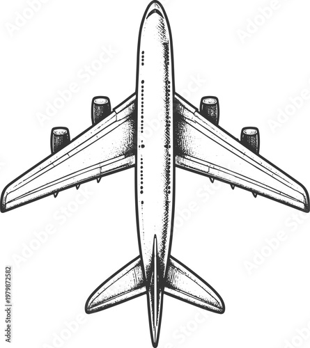Vintage Airplane Overhead View in Retro Style Illustration