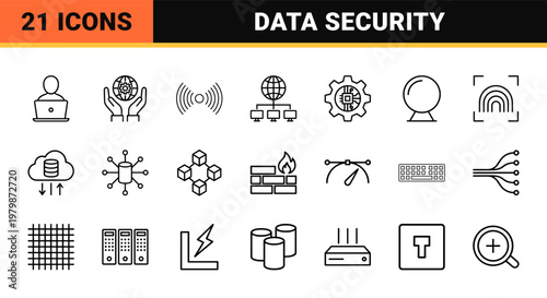Information technology and data network minimalist line icons