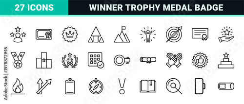 Achievement and success line icon set for business awards