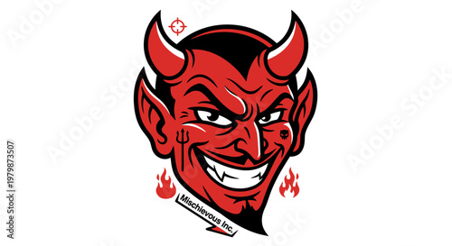Devil Illustration: A bold and striking illustration of a devil with menacing features, sharp horns, and a mischievous grin, rendered in vibrant red, captures the essence of a classic character. 