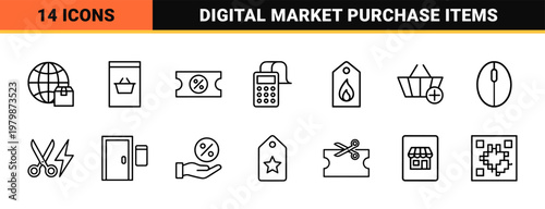 E-commerce and retail shopping line graphics in minimalist style