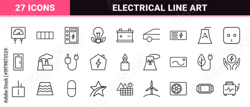 Power and electricity energy line icon set