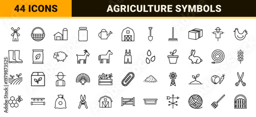 Minimalist agriculture and farm thin line icons set.
