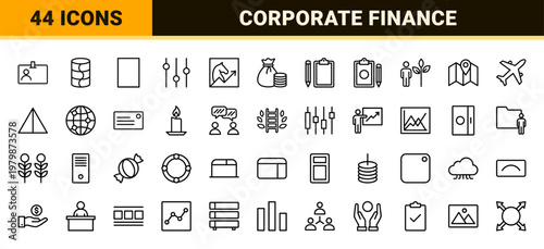 Business enterprise and corporate finance thin line icons