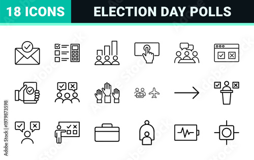 Election and voting line icon set for public polls and governance