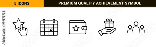Business reward and loyalty program benefit line icon set