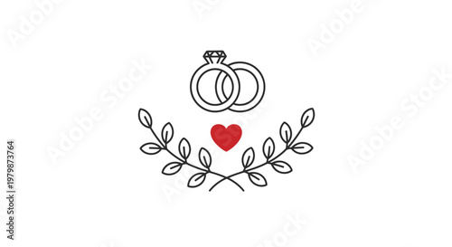Wedding Rings and Red Heart Symbol.