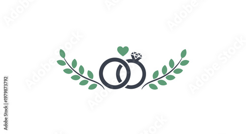 Wedding rings with diamond and leaves.