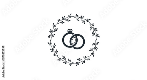 Wedding rings with diamond engagement symbol.