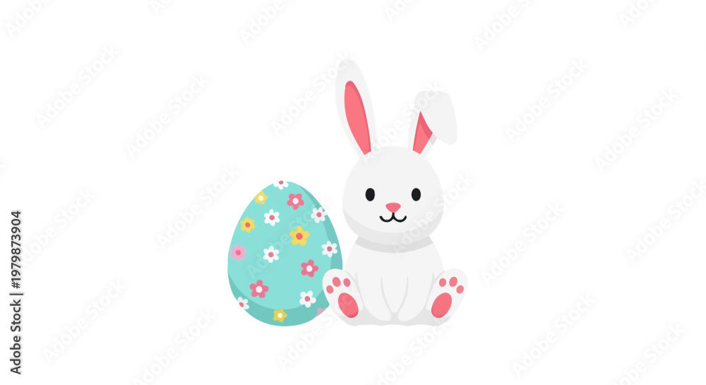 Fototapeta premium White Bunny Sitting Next to Egg.