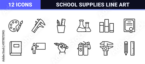 Minimalist education and academic learning line icons set