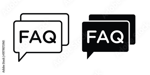 FAQ icon. Flat and outline icons. Black icons