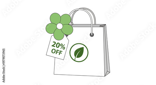 White Shopping Bag with Green Leaf.