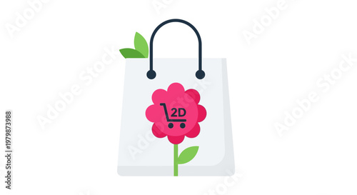 White shopping bag with pink flower.