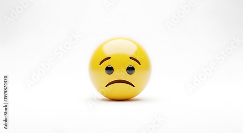 Vibrant yellow 3D sad face icon on a clean white background, symbolizing various states of negative emotion such as sorrow, disappointment, and concern