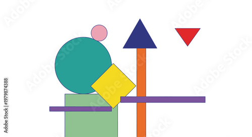 Colorful geometric shapes on lines.