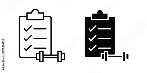Fitness plan icon. Flat and outline icons. Black icons