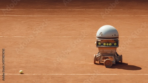 Robot ball collector on tennis court during sunny day action shot