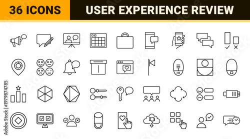 Customer feedback and user experience survey line icon set