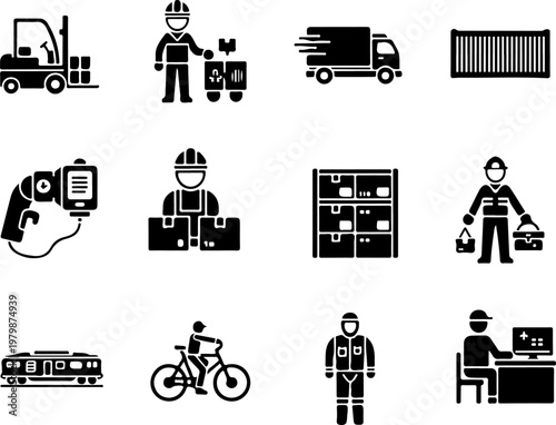 Logistics and Warehouse Management Vector Icon Set