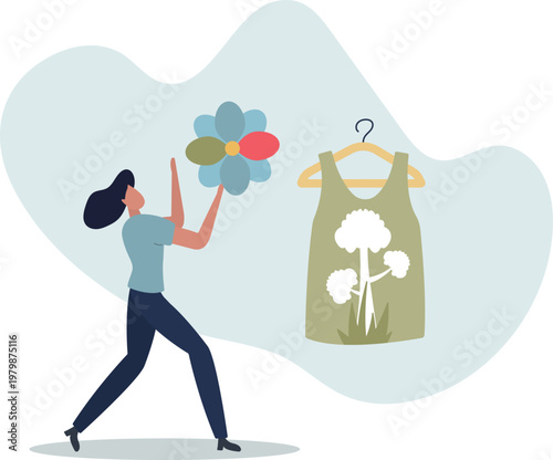 Webbuying recycling eco friendly clothes and textile consciously. Conscious consumption, slow fashion and responsible shopping concept.person's life situation and his activities.