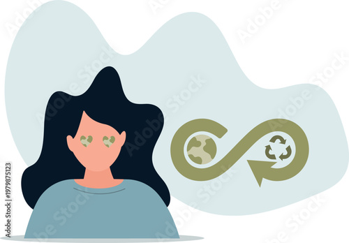 Circular economy, sustainability, ecology with reusable resource, energy or eco friendly product, recycle material or environment protection,person's life situation and his activities.