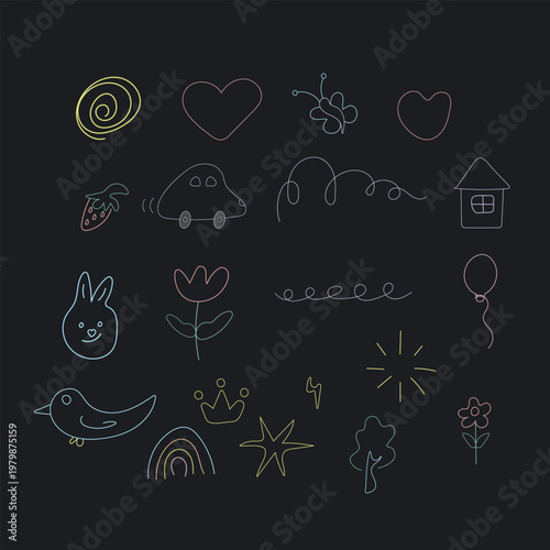 Line element movement hand drawn set. cute elements.